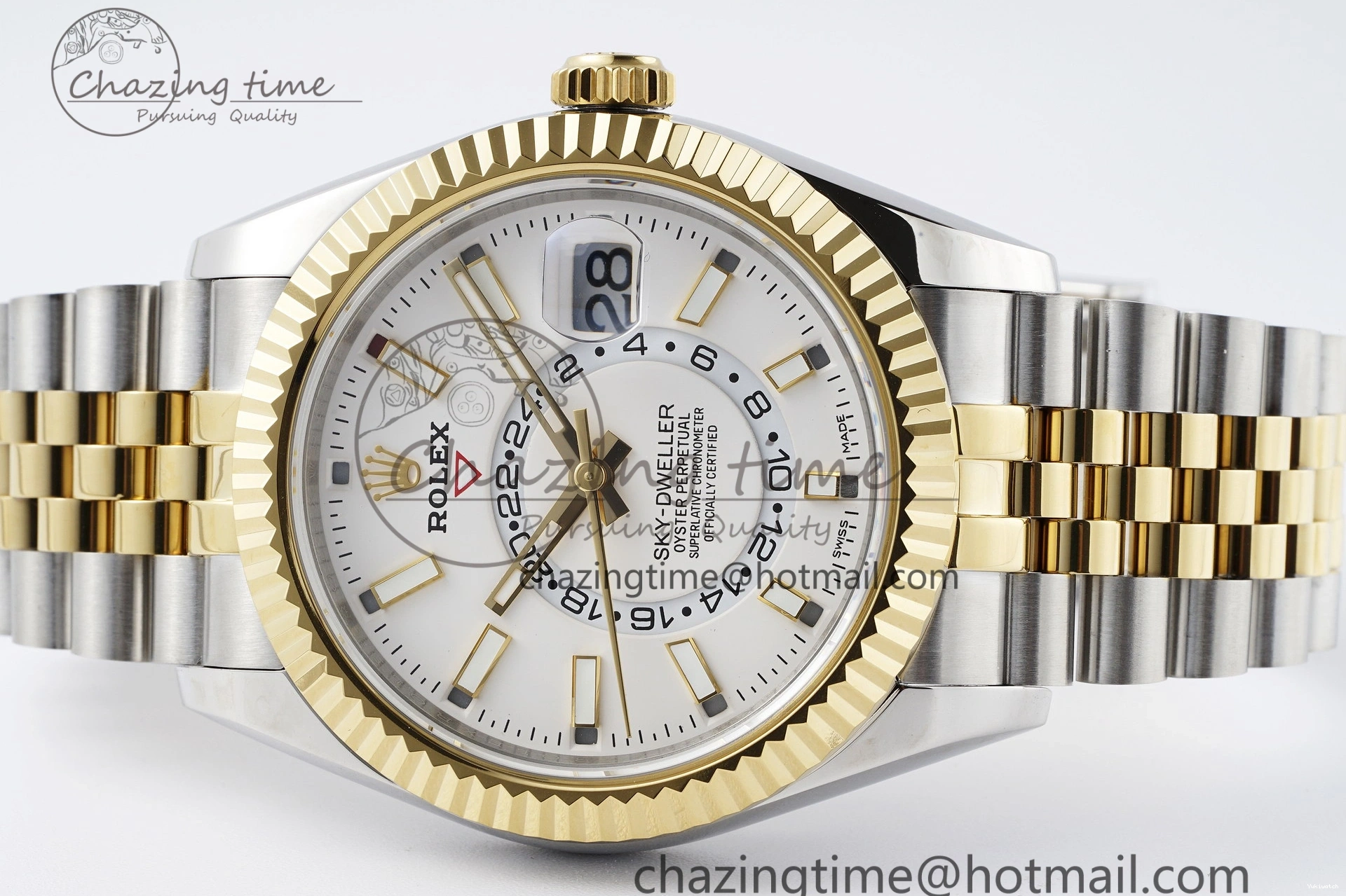 SS Jubilee on SS Best Noob Skydweller Dial White YG Edition A23J Bracelet YG 1230